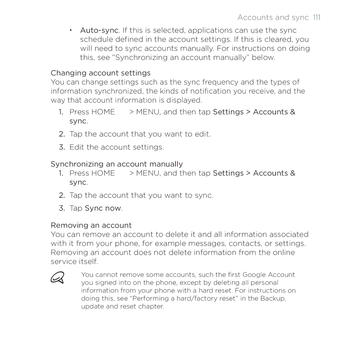 HTC HTC Desire manual Accounts and sync  